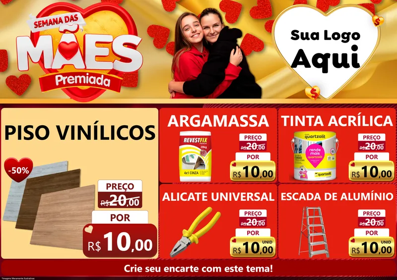 Modelo de Encarte para Encarte A4 Horizontal com o tema Semana das Mães Premiada para Material para Construção