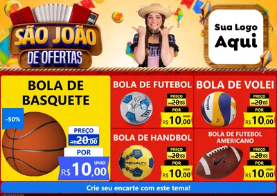 Modelo de Encarte para Encarte A4 Horizontal com o tema São João de Ofertas para Artigos Esportivos