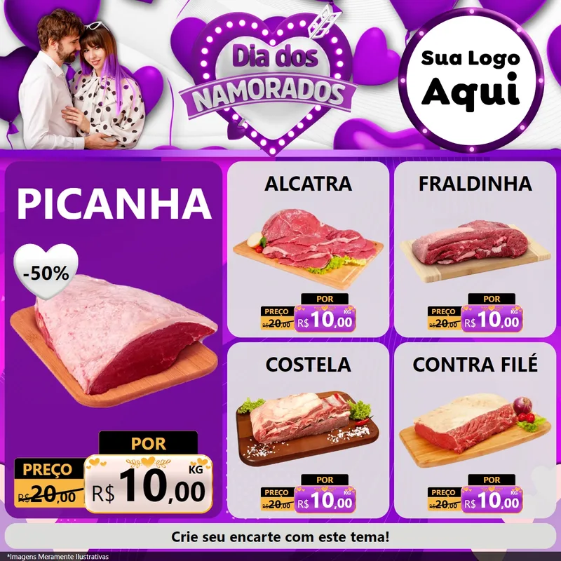 Modelo de Rede Social para Feed Facebook com o tema Dia dos Namorados para Açougue