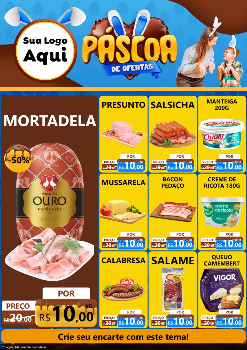 Modelo de Encarte para Encarte A4 Vertical com o tema Páscoa de Ofertas para Frios e Laticínios