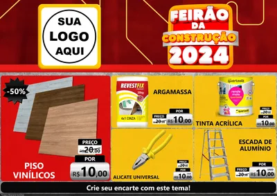 Modelo de Encarte para Encarte A4 Horizontal com o tema Feirão da Construção 2024 para Material para Construção
