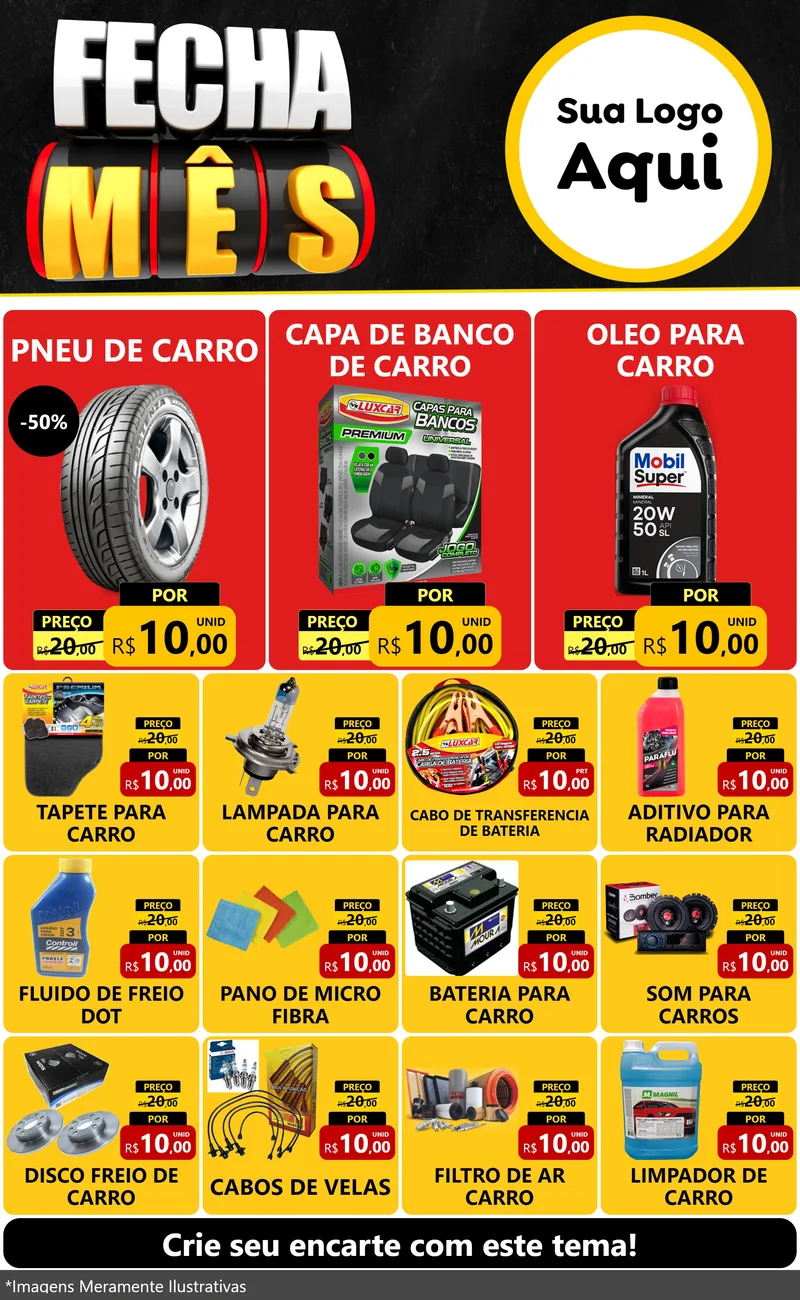 Modelo de Encarte para Encarte Grande com o tema Fecha Mês para Auto peças