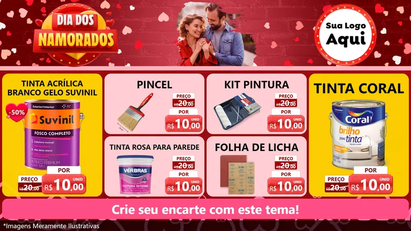 Modelo de TV para TV Horizontal com o tema Dia Dos Namorados para Tintas e Ferramentas
