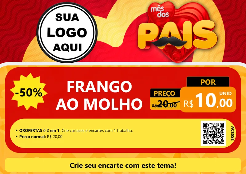 Modelo de Cartaz para Cartaz A4 Horizontal com o tema Mês Dos Pais para Restaurante