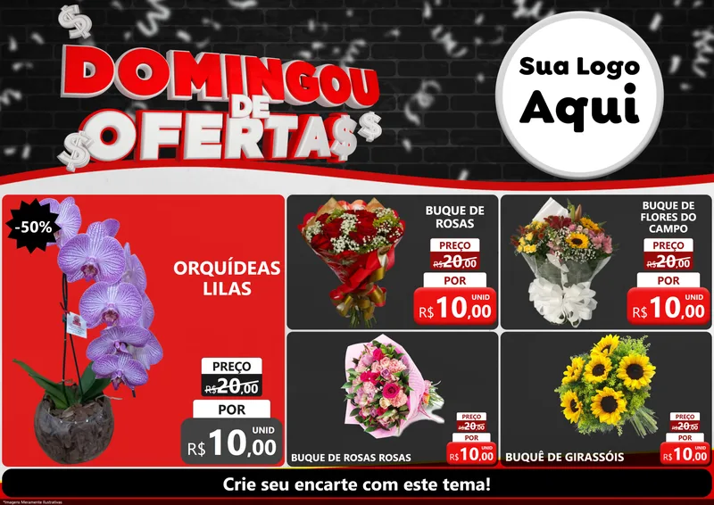 Modelo de Encarte para Encarte A4 Horizontal com o tema Domingou de Ofertas para Floricultura e jardim