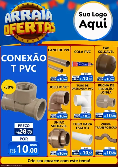 Modelo de Encarte para Encarte A4 Vertical com o tema Arraiá de Ofertas - Junina para Tubos e conexões