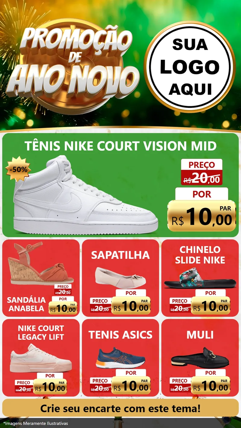 Modelo de Rede Social para Stories com o tema Promoção de Ano Novo para Calçados