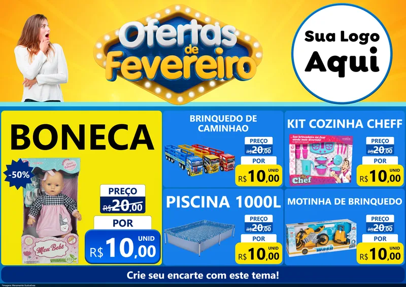 Modelo de Encarte para Encarte A4 Horizontal com o tema Ofertas de Fevereiro para Brinquedos