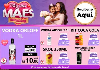 Modelo de Encarte para Encarte A4 Horizontal com o tema Mês das Mães Imperdível para Distribuidora de bebidas