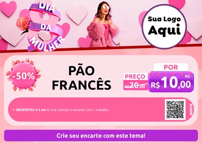 Modelo de Cartaz para Cartaz A4 Horizontal com o tema Dia da Mulher para Padaria