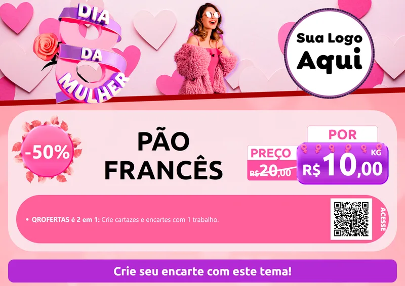 Modelo de Cartaz para Cartaz A4 Horizontal com o tema Dia da Mulher para Padaria
