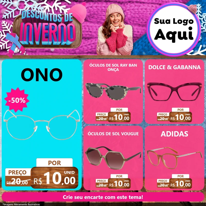 Modelo de Rede Social para Feed Facebook com o tema Descontos de Inverno para Óticas