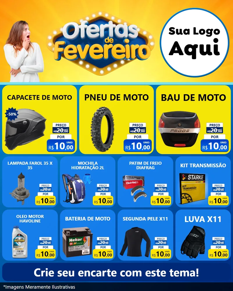 Modelo de Rede Social para Feed Instagram com o tema Ofertas de Fevereiro para Moto peças