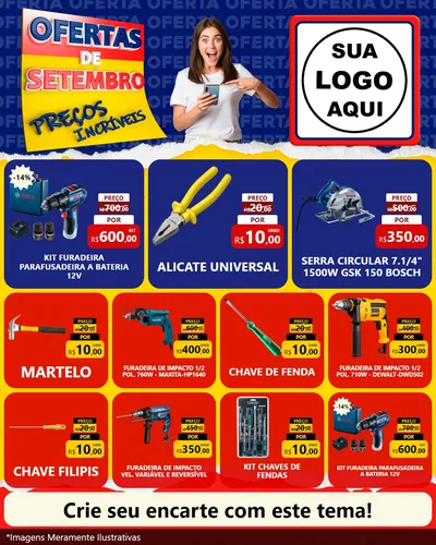 Modelo de Rede Social para Feed Instagram com o tema Ofertas de Setembro - Preços Incríveis para Maquinas e Ferramentas