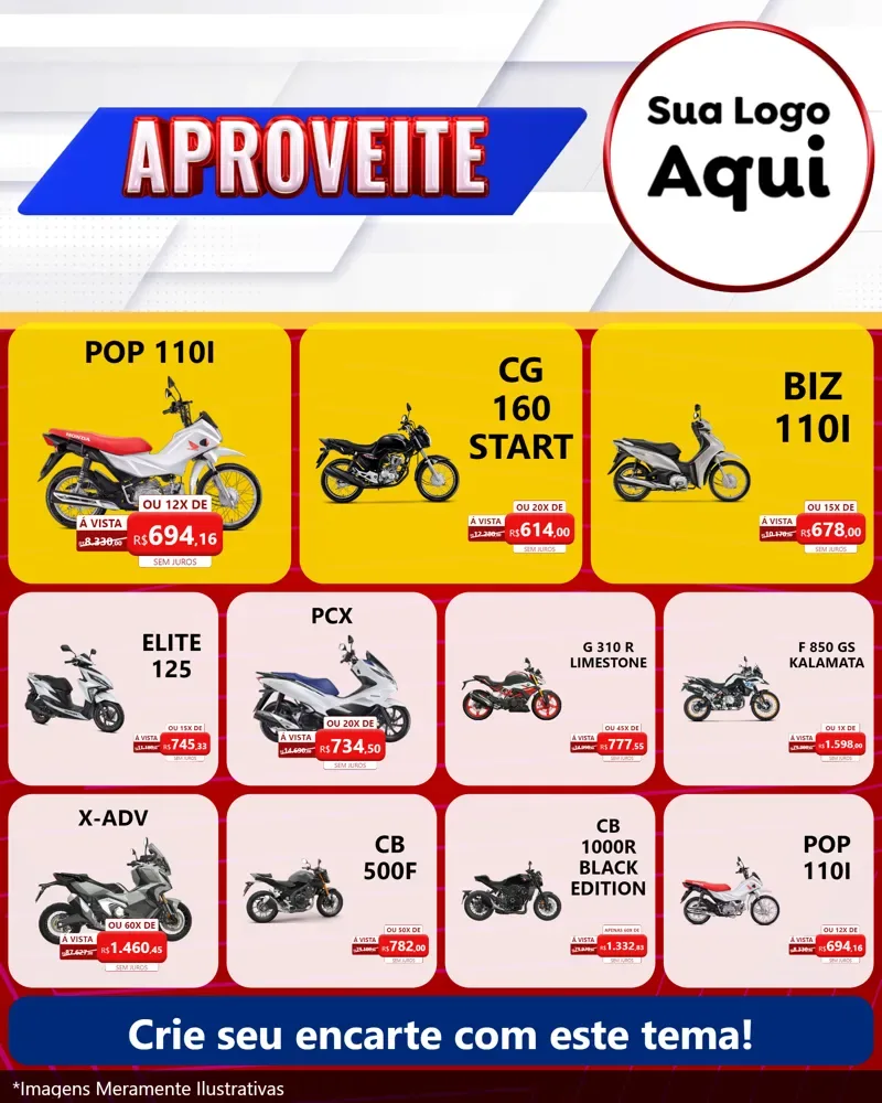 Modelo de Rede Social para Feed Instagram com o tema Aproveite para Concessionaria de Motos