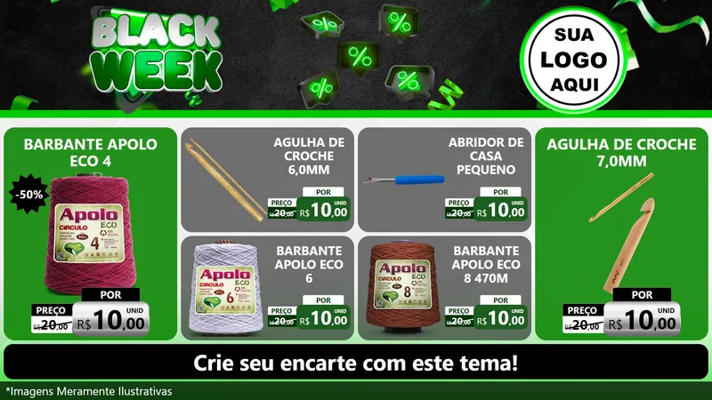 Modelo de TV para TV Horizontal com o tema Black Week para Armarinho e Aviamentos