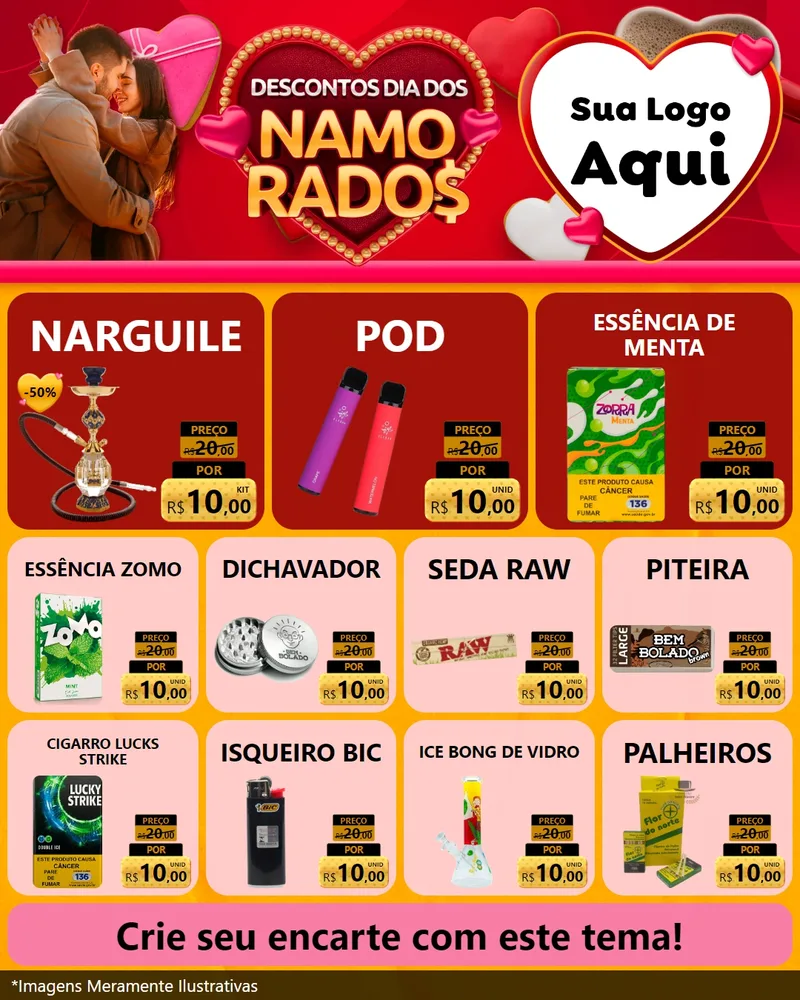 Modelo de Rede Social para Feed Instagram com o tema Descontos Dia dos Namorados para Tabacaria