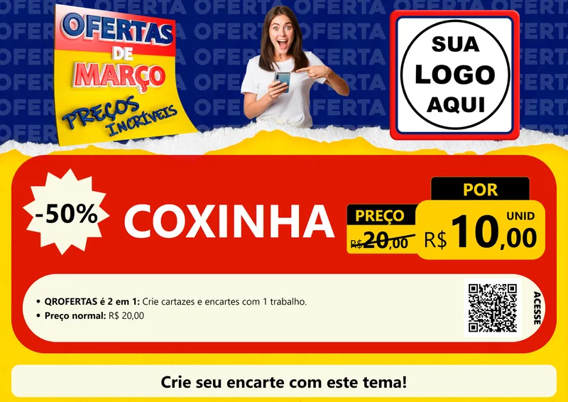 Modelo de Cartaz para Cartaz A4 Horizontal com o tema Ofertas de Março - Preços Incríveis para Salgadaria