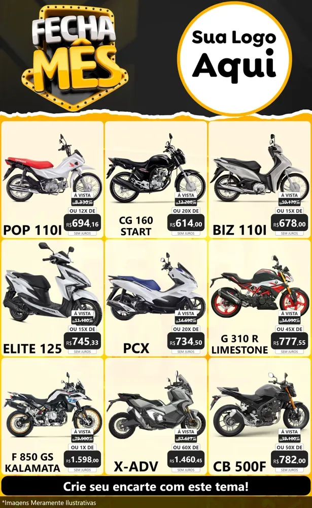 Modelo de Encarte para Encarte Grande com o tema Fecha Mês para Concessionaria de Motos