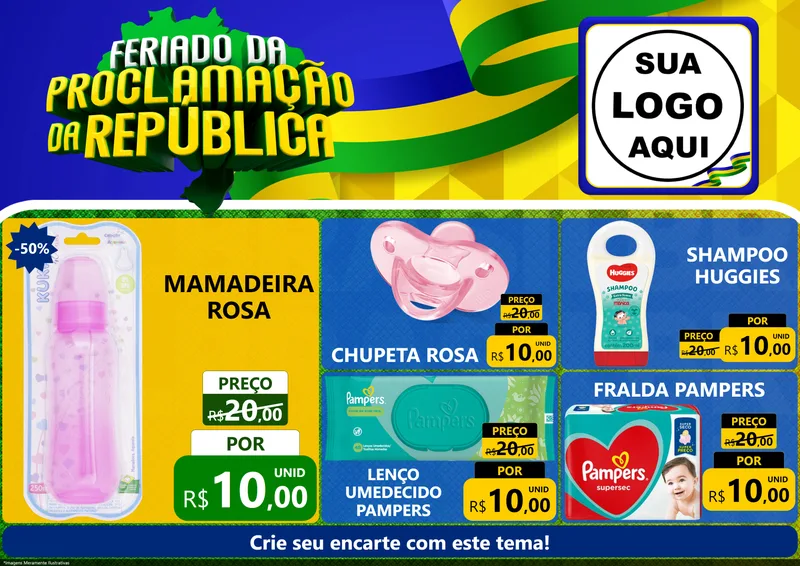 Modelo de Encarte para Encarte A4 Horizontal com o tema Feriado da Proclamação da República para Bebês