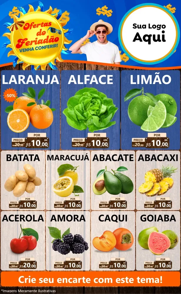Modelo de Encarte para Encarte Grande com o tema Ofertas do Feriadão para Hortifrúti