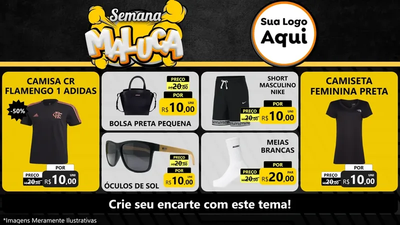 Modelo de TV para TV Horizontal com o tema Semana Maluca para Roupas e acessórios