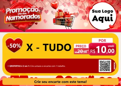 Modelo de Cartaz para Cartaz A4 Horizontal com o tema Promoção Dia dos Namorados para Hamburgueria