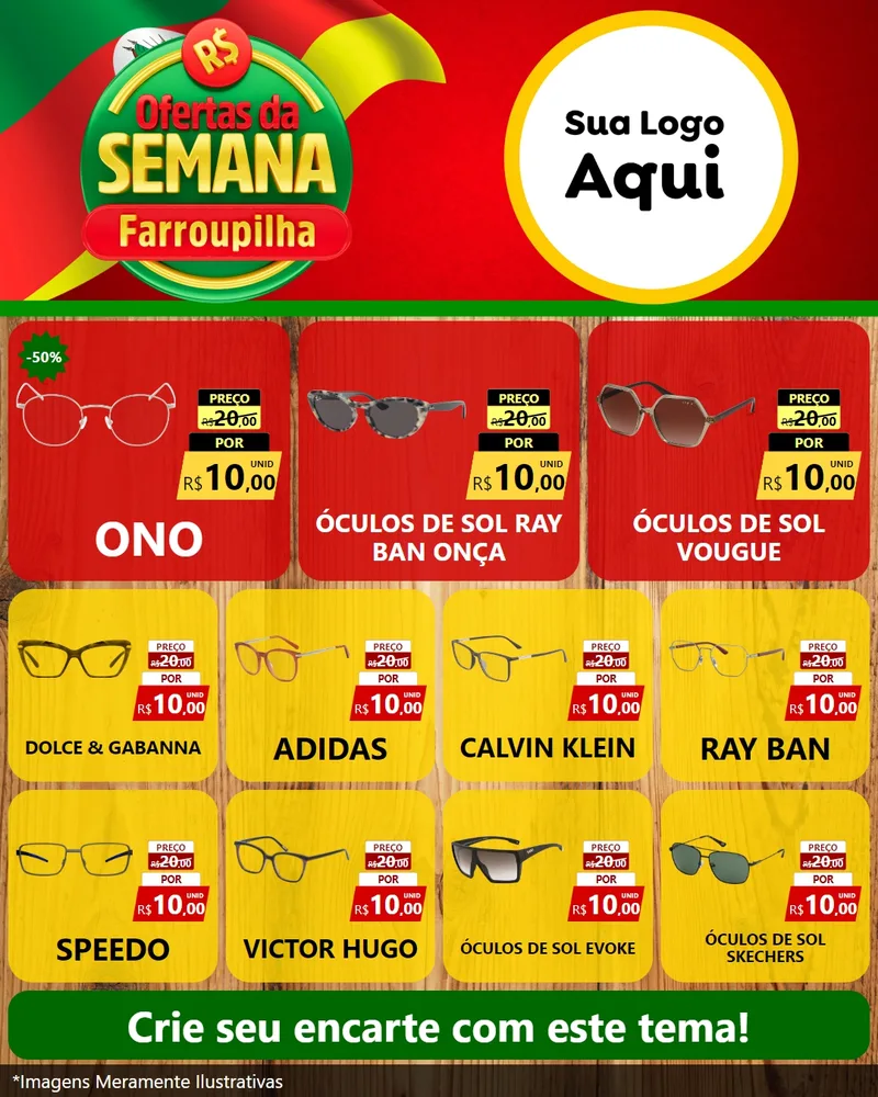 Modelo de Rede Social para Feed Instagram com o tema Ofertas da Semana Farroupilha para Óticas