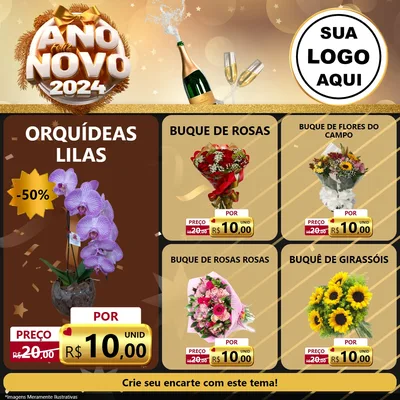 Modelo de Rede Social para Feed Facebook com o tema Feliz Ano Novo 2027 para Floricultura e jardim