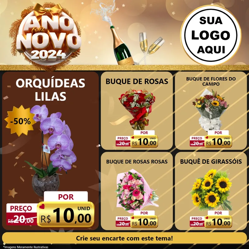 Modelo de Rede Social para Feed Facebook com o tema Feliz Ano Novo 2027 para Floricultura e jardim