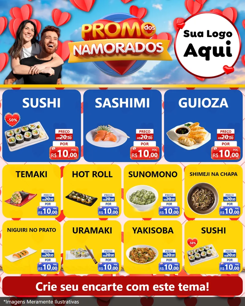 Modelo de Rede Social para Feed Instagram com o tema Promo dos Namorados para Comida japonesa