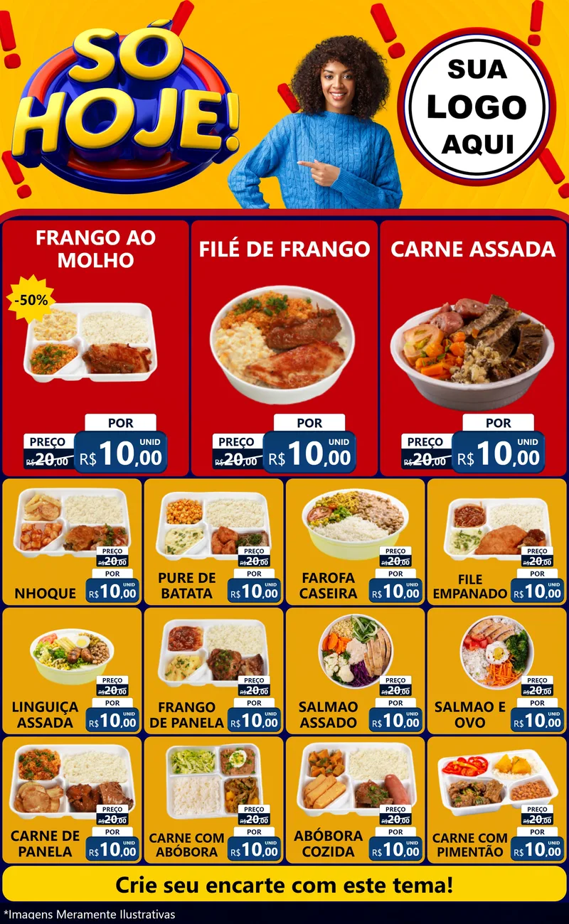Modelo de Encarte para Encarte Grande com o tema Só Hoje! para Restaurante