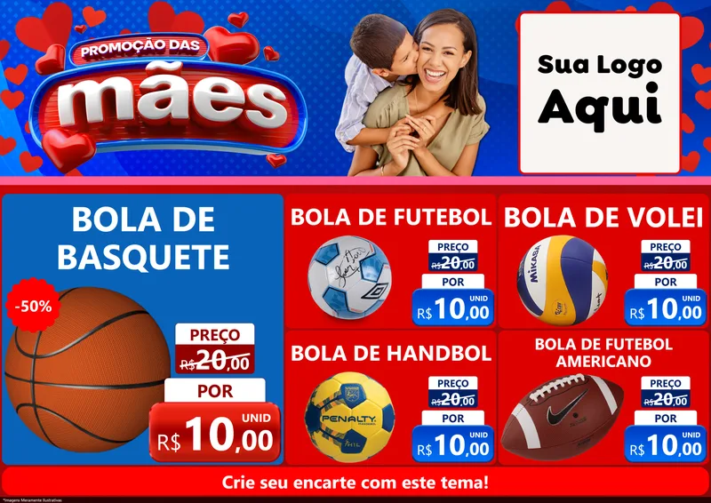 Modelo de Encarte para Encarte A4 Horizontal com o tema Promoção das Mães para Artigos Esportivos