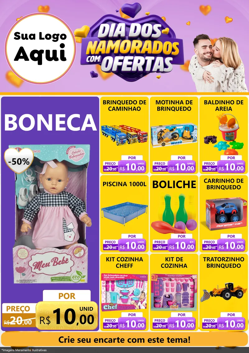Modelo de Encarte para Encarte A4 Vertical com o tema Dia Dos Namorados Com Ofertas para Brinquedos
