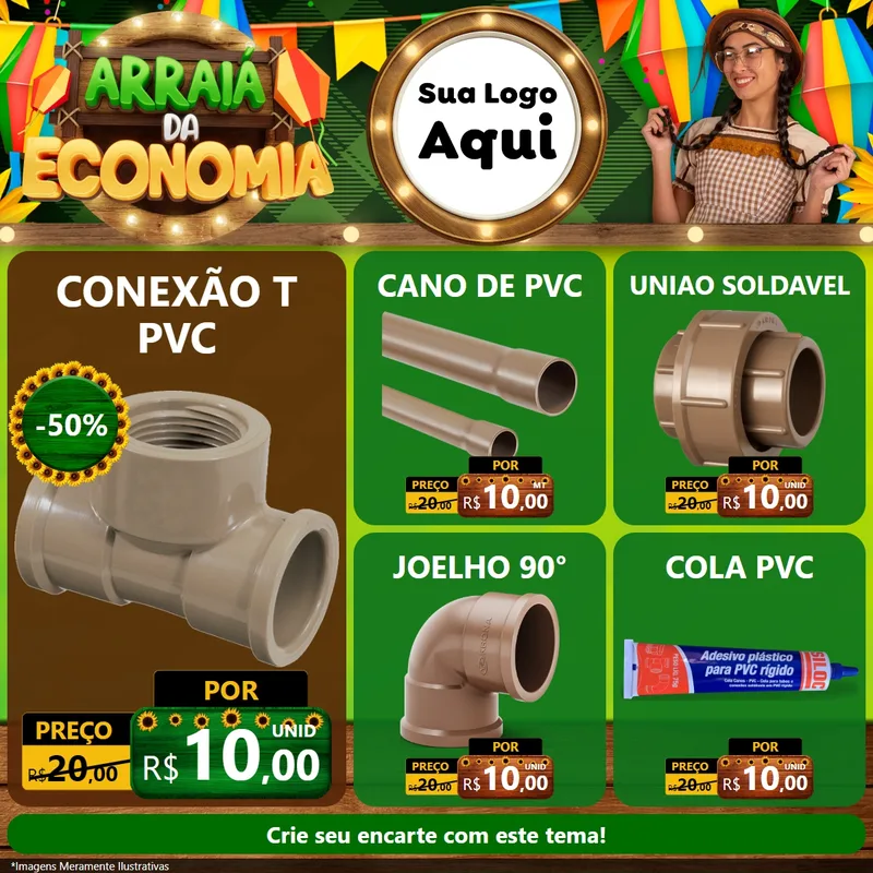 Modelo de Rede Social para Feed Facebook com o tema Arraiá de Economia para Tubos e conexões