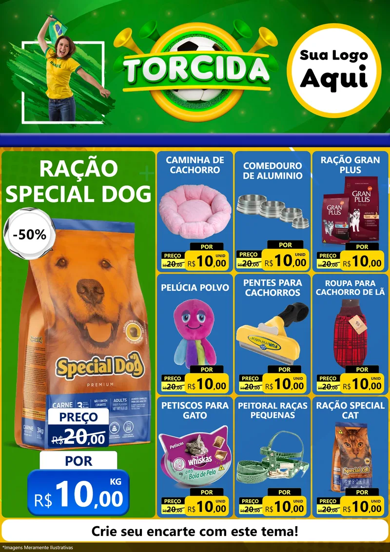 Modelo de Encarte para Encarte A4 Vertical com o tema Torcida para Pet Shop