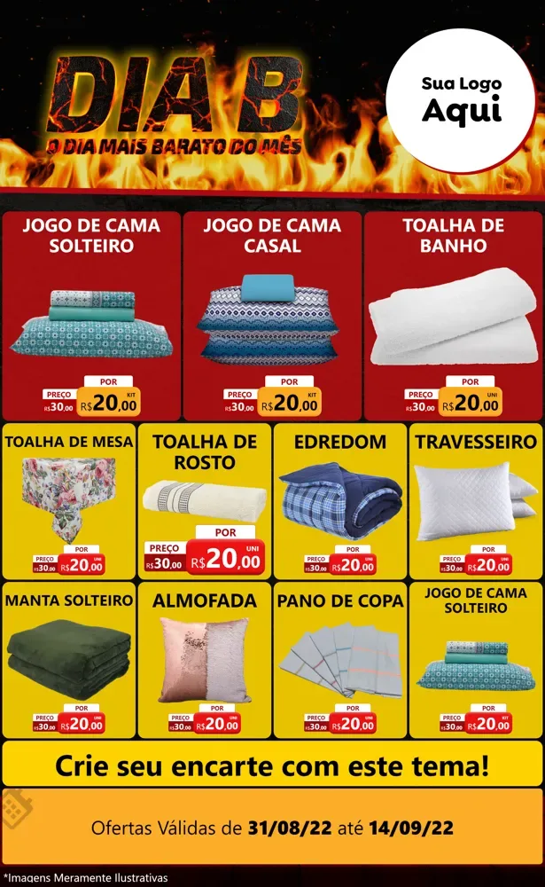Modelo de Encarte para Encarte Grande com o tema Dia B para Cama, Mesa e Banho