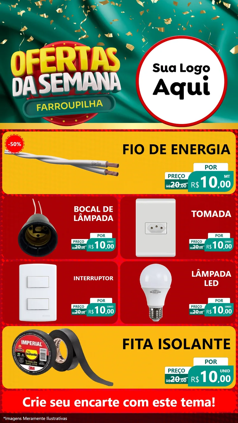Modelo de TV para TV Vertical com o tema Ofertas da Semana Farroupilha para Materiais Elétricos