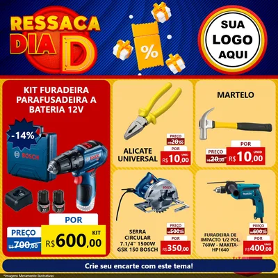 Modelo de Rede Social para Feed Facebook com o tema Ressaca Dia D para Maquinas e Ferramentas