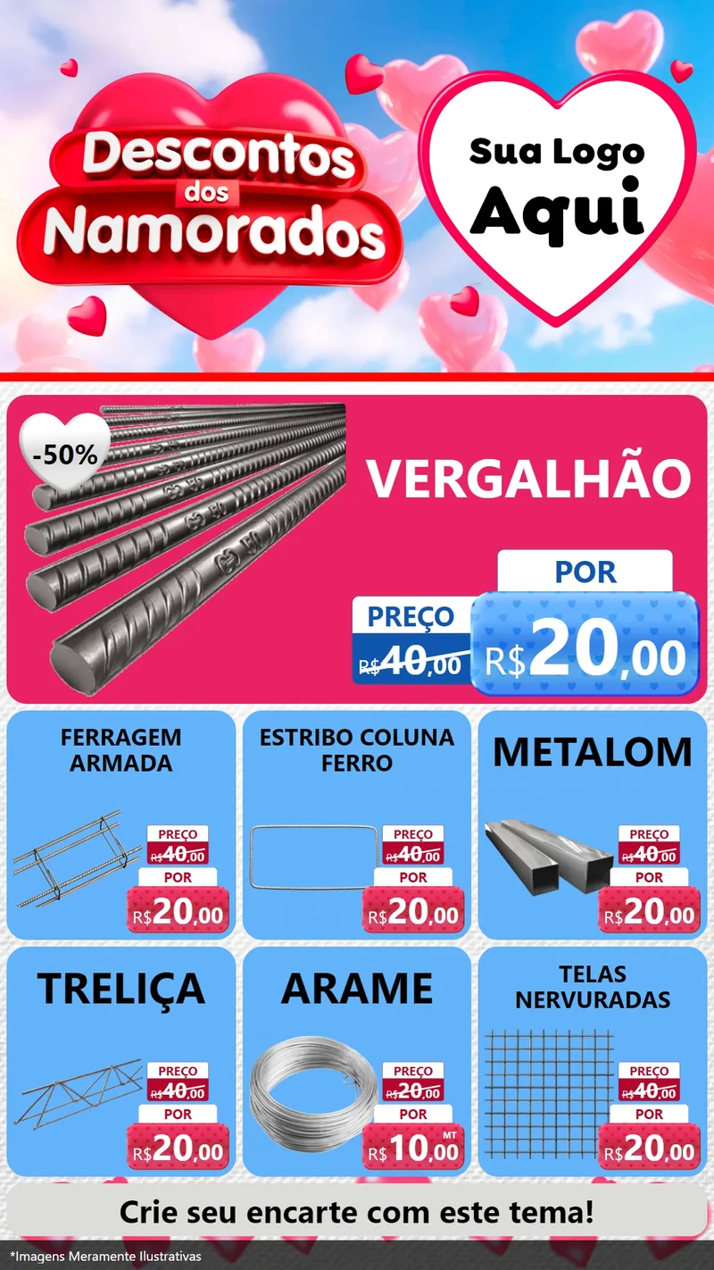 Modelo de Rede Social para Stories com o tema Descontos dos Namorados para Ferragens