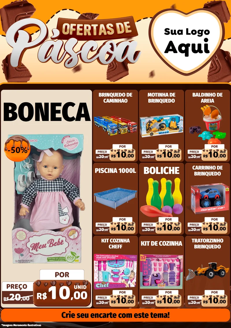 Modelo de Encarte para Encarte A4 Vertical com o tema Ofertas de Páscoa para Brinquedos