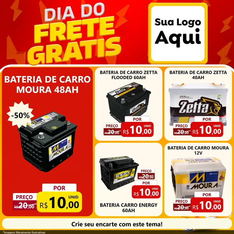 Modelo de Rede Social para Feed Facebook com o tema Dia do Frete Grátis para Baterias Elétricas