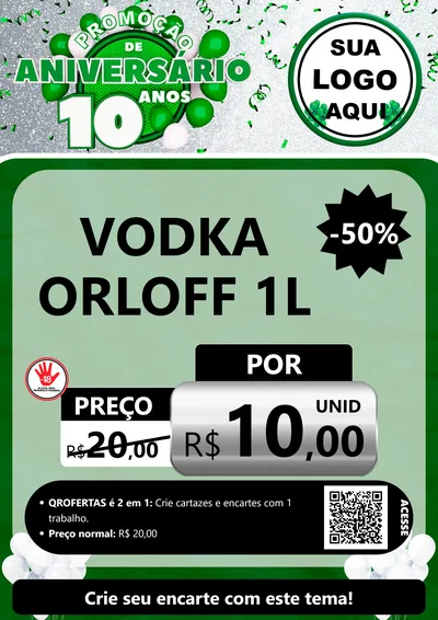 Modelo de Cartaz para Cartaz A4 Vertical com o tema Promoção de Aniversário - 10 Anos para Distribuidora de bebidas