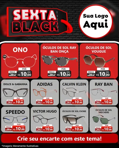 Modelo de Rede Social para Feed Instagram com o tema Sexta Black para Óticas