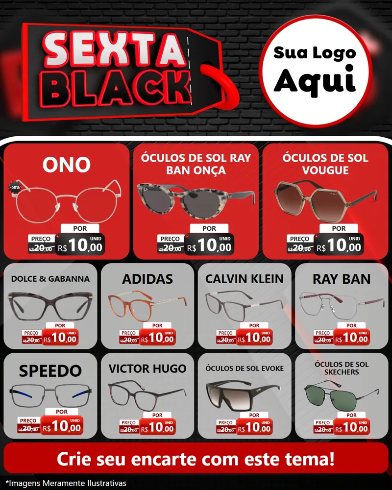 Modelo de Rede Social para Feed Instagram com o tema Sexta Black para Óticas