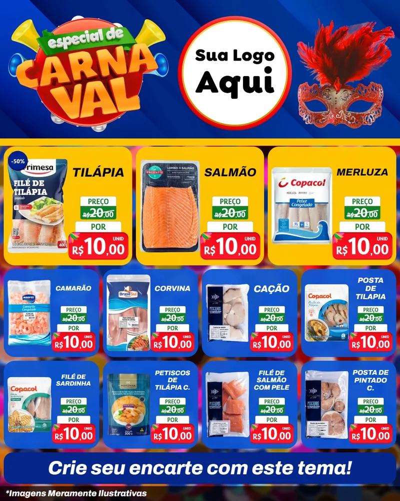 Modelo de Rede Social para Feed Instagram com o tema Especial de Carnaval para Peixaria