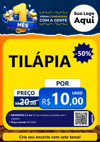 Modelo de Cartaz para Cartaz A4 Vertical com o tema Um Mês de Aniversário para Peixaria