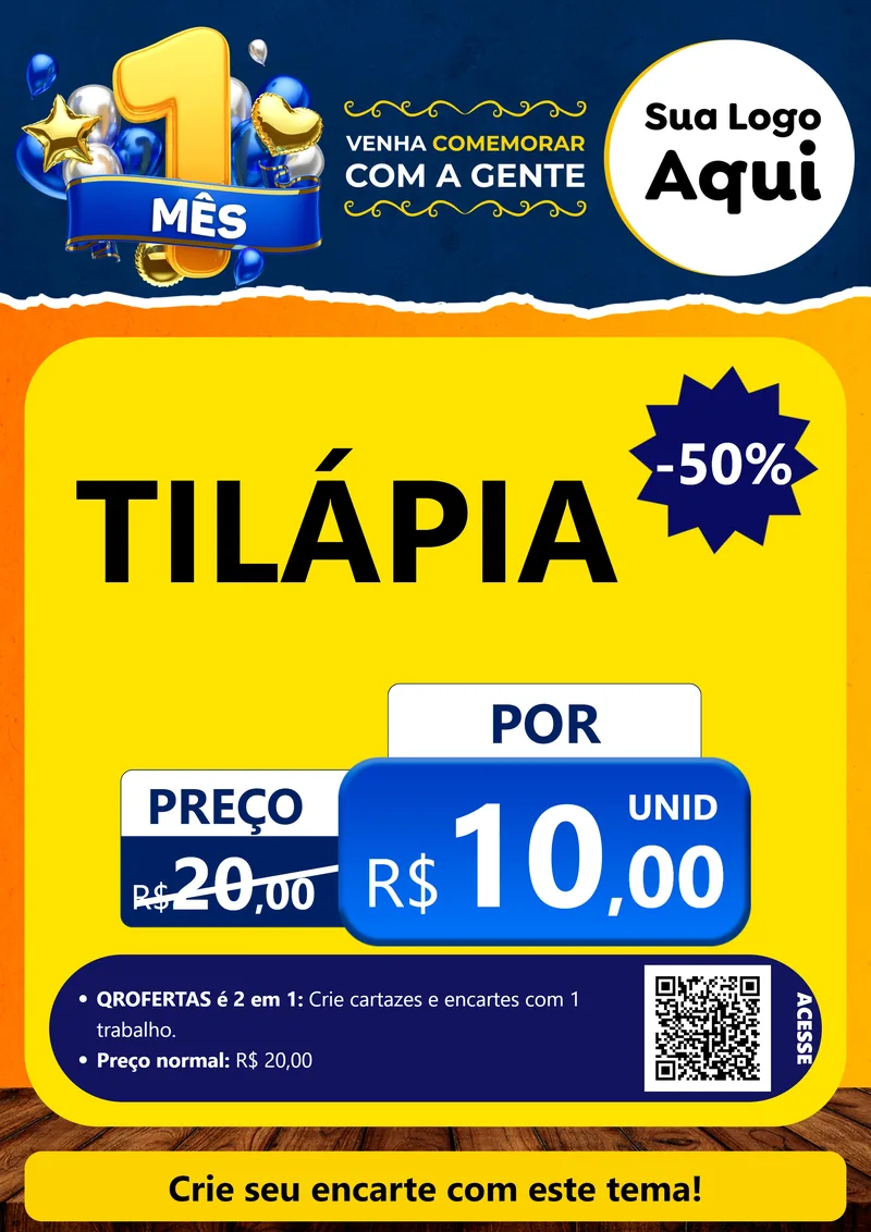 Modelo de Cartaz para Cartaz A4 Vertical com o tema Um Mês de Aniversário para Peixaria