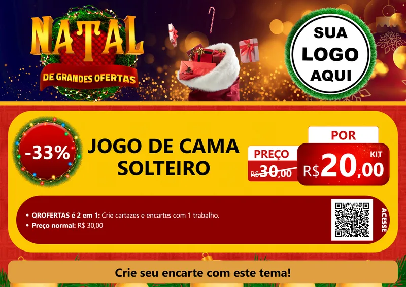 Modelo de Cartaz para Cartaz A4 Horizontal com o tema Natal de Grandes Ofertas para Cama, Mesa e Banho