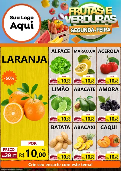 Modelo de Encarte para Encarte A4 Vertical com o tema Frutas e Verduras Segunda-feira para Hortifrúti
